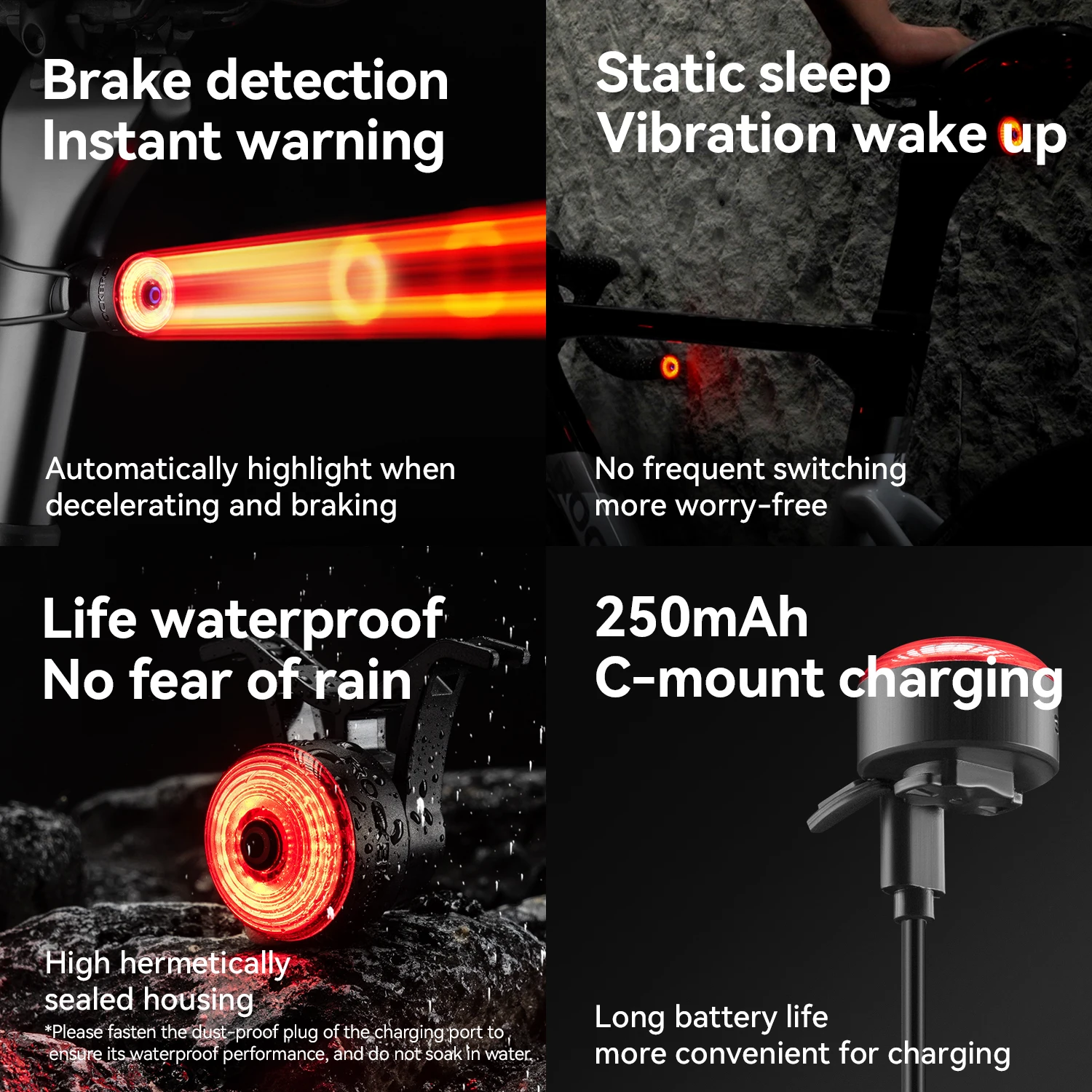 ROCKBROS Fahrrad-Hecklicht wasserdicht mit Bremsensensor Licht Schalterblitzlicht Multifunktionales Anzeigelicht Fahrradzubehör