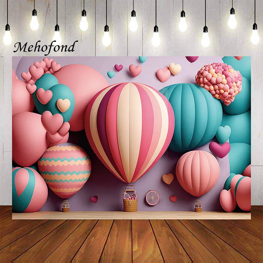 

Mehofond Photography Background Pink Hot Air Balloons Kids Birthda Party Cake Smash Portrait Decor Photo Backdrop Studio Props