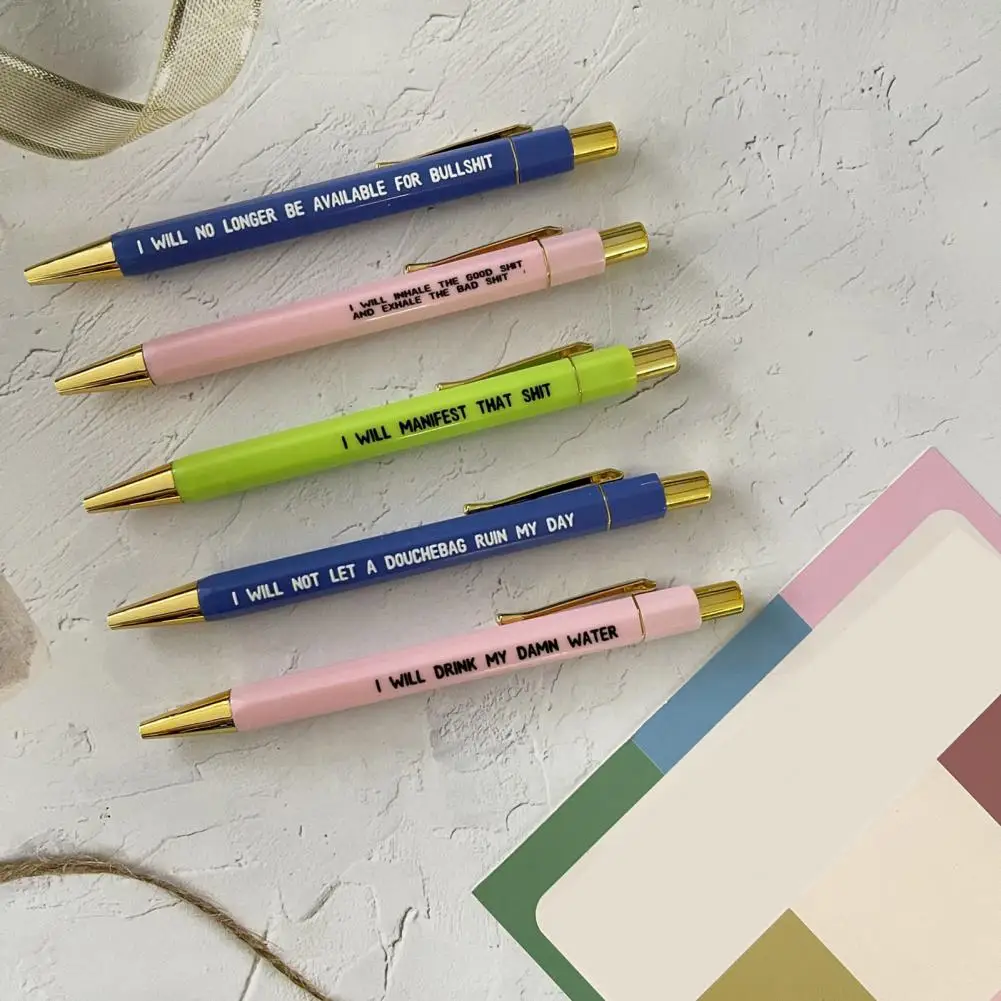 Fine Tip Pen 5pcs Funny Words Ballpoint Pen Set with Fine Point Comfortable Grip Smooth Writing School Stationery Student Gift