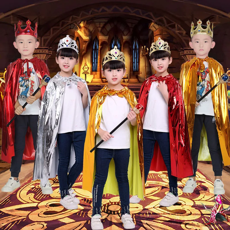 

Children's Day Boys Girls Stage Performance Costumes Adult King Prince Princess Cosplay Cloak Crown Scepter Halloween Masquerade