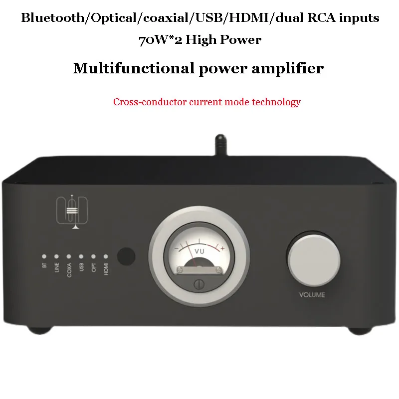 

Decoding All-in-one Power Amplifier Bluetooth 5.0 Optical Coaxial HDMI-ARC Input Home HIFI Amplifier 70W * 2 Output Power