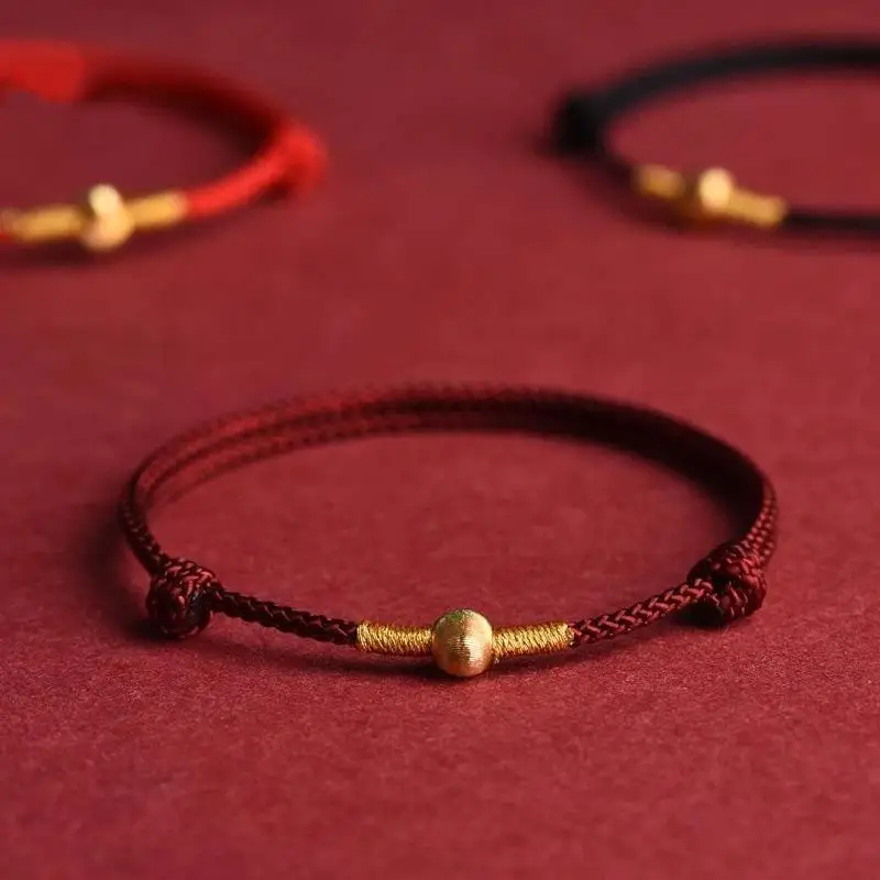 Hand Braided Red Rope Bracelet Lucky Bead Adjustable Couple Wrist Anklet for Daily Wear Valentine Gift