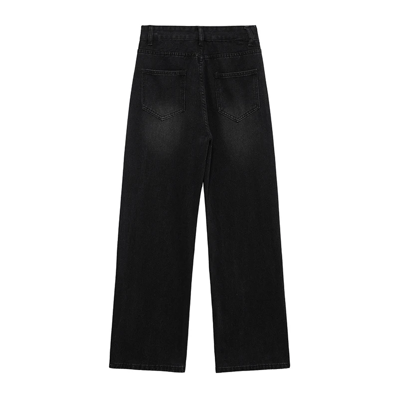 Willshela Women Fashion Denim Black Front Zipper Straight Pants Jeans Vintage High Waist Full Length Female Chic Lady Trousers