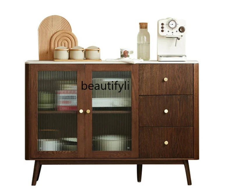 

VNordic Solid Wood Stone Plate Sideboard Cabinet Light Luxury and Simplicity Modern Kitchen Locker Cupboard Tea Cabinet