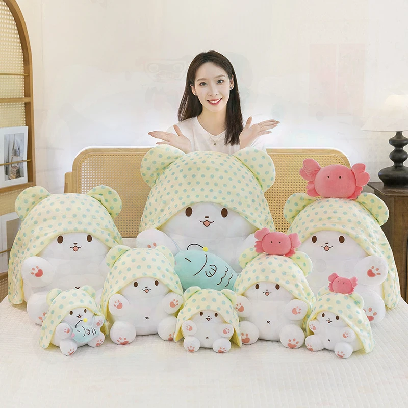 Soft Plush Bear Crab Antenna Fish Toy for Kids Birthday and Christmas Gift Cute Cartoon Stuffed Animal Blanket Companion Gift