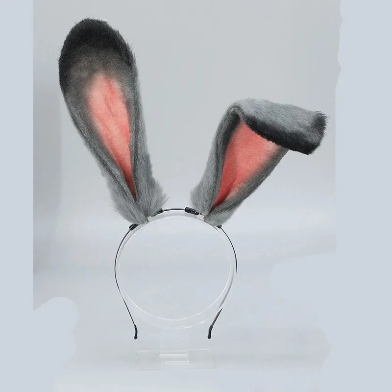 Bandeau oreilles de lapin de Police gris, fausse fourrure longue oreille en peluche pour fête Cosplay, accessoires de noël et d'halloween