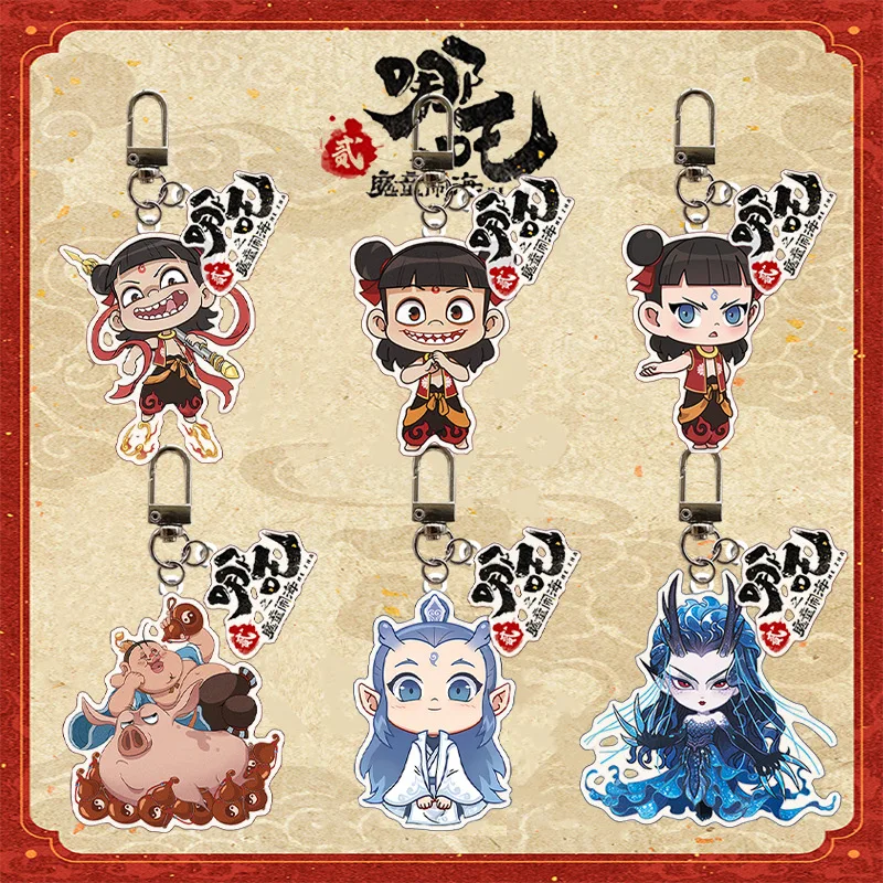 Chinese Anime NeZha2 Born Bonds Series Keychain NeZha Anime Action Figure Acrylic Keychain Fantasy Mythology Bag Pendant