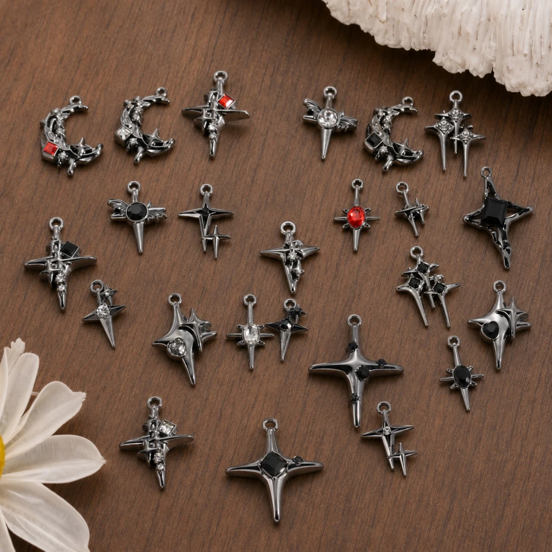 10 Stück sortierte schwarze, rote und goldene Anhänger, gotische Kreuz- und Sternanhänger für DIY-Ohrringe, Halsketten, Armbänder, Schmuckherstellung und Basteln – Detail 4