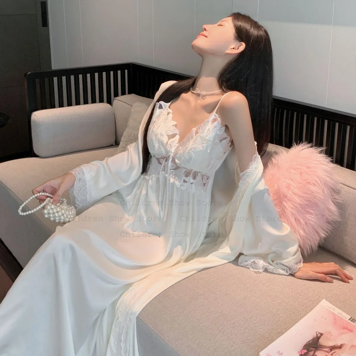 

Сексуальное платье Vestido De Noiva, кружевной лоскутный халат, женское длинное кимоно, халат, интимное белье, одежда для сна, свободная ночная рубашка