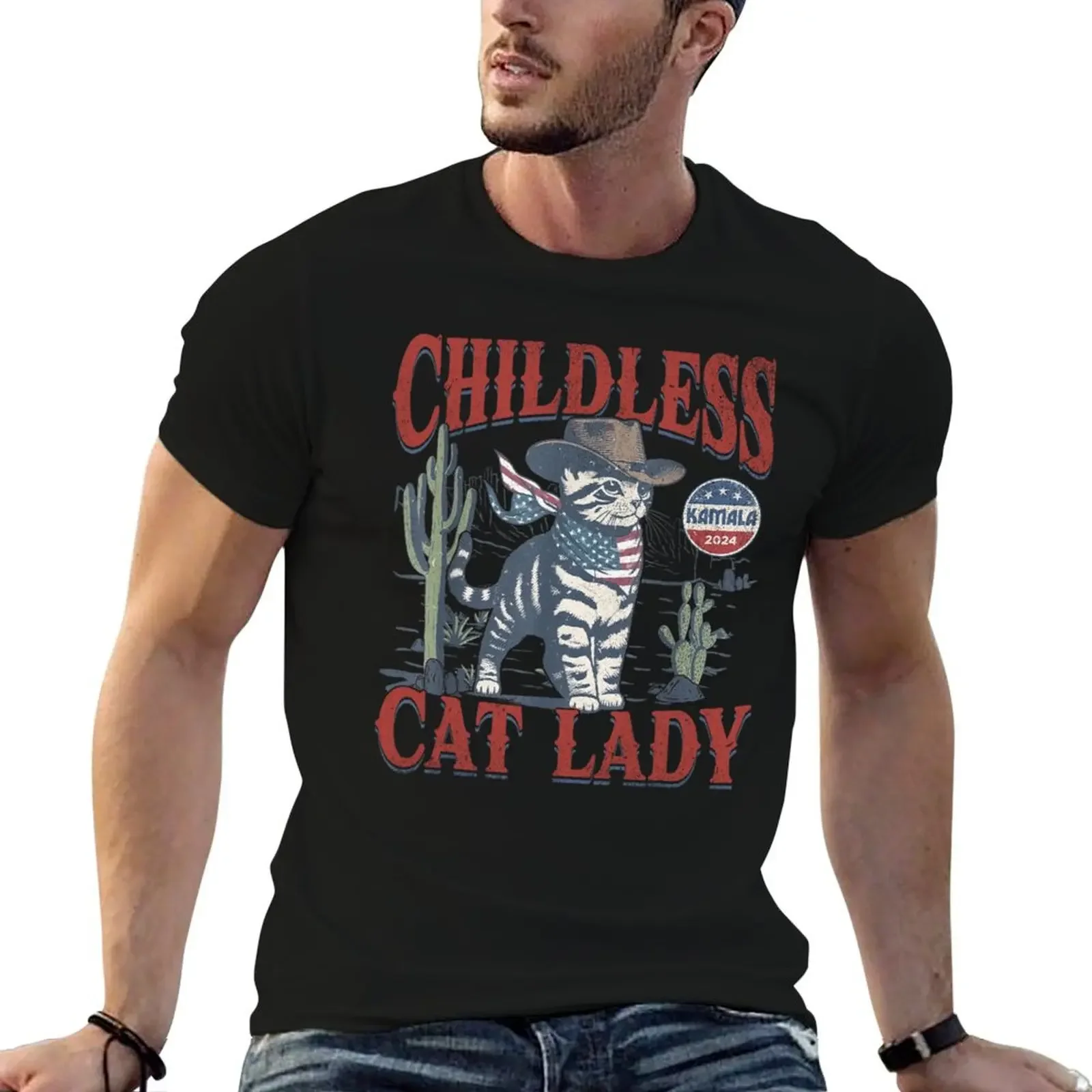 Cowboy Cat Childless Cat Lady Kamala 2024 Election T-Shirt quick drying anime t shirts outfits for men