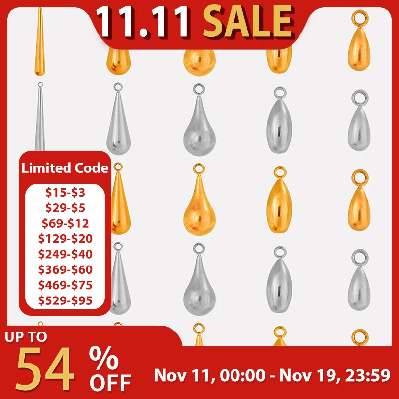 

6pcs/Lot Different Size Long Water Droplets Pendant Stainless Steel Charms For Jewelry Making Supplies Bulk DIY Earrings Bohemia