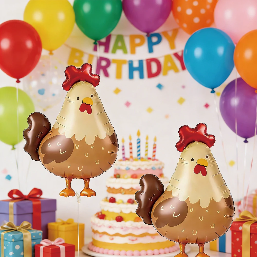 2 יחידות בלון עוף מצויר, בלון חיות גדול וחמוד מנייר אלומיניום, תרנגול חדשני לקישוט מסיבות יום הולדת וחתונות, מתנות