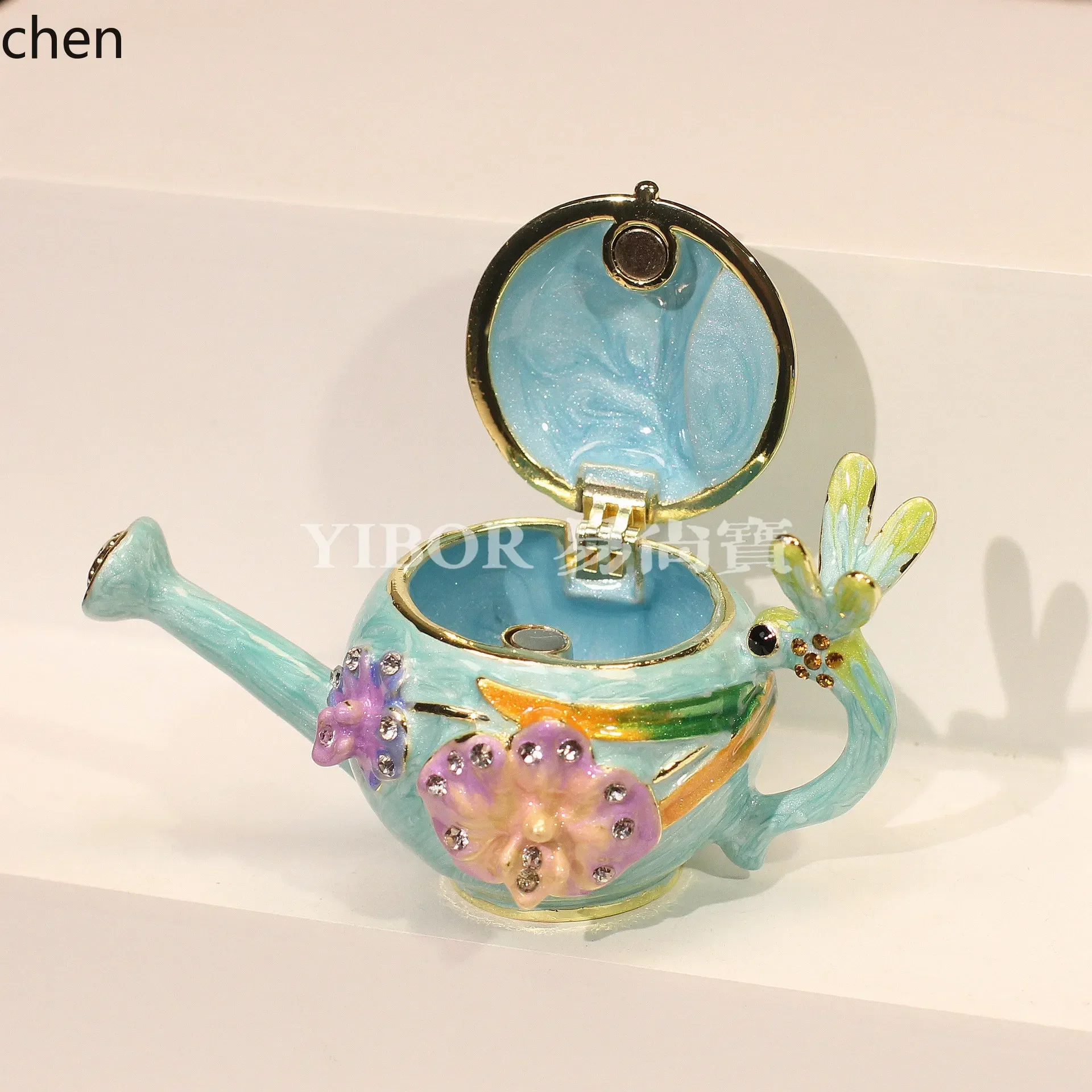 DSA  New Vintage Country Style Enamel Jewelry Box Handicraft Home Decoration Dragonfly Teapot Small Ornament