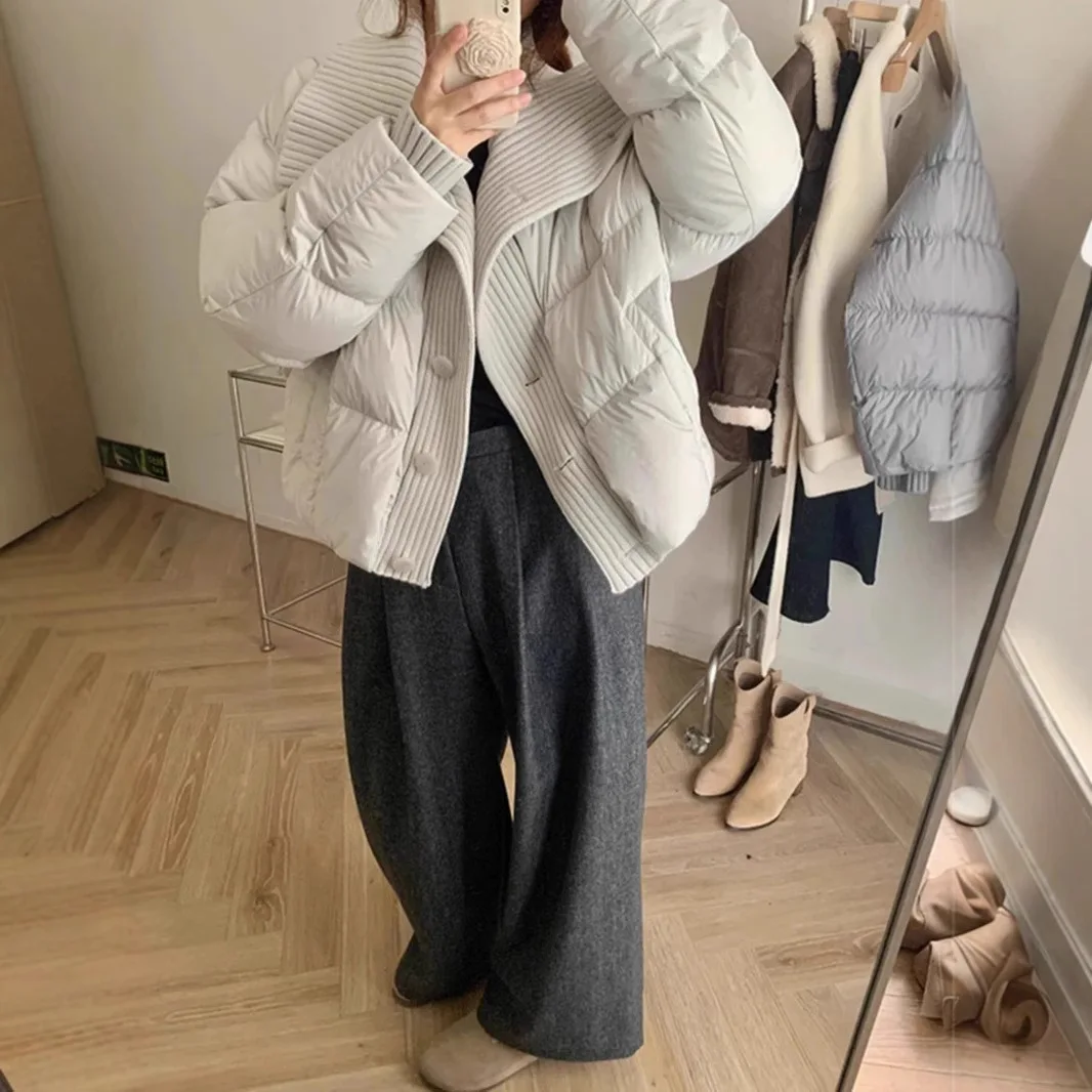 Minimalist Solid Color Lapel Collar Zip Up Short Padded Cotton Coat Loose Fit Daily Casual Outerwear Trendy Classic Padded Coat