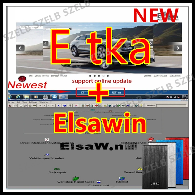 Newest Etka 8.3 ELSAWIN 6.0 latest maintenance software group vehicle electronic parts catalog suitable for V/W AU/DI SE/AT SKO/