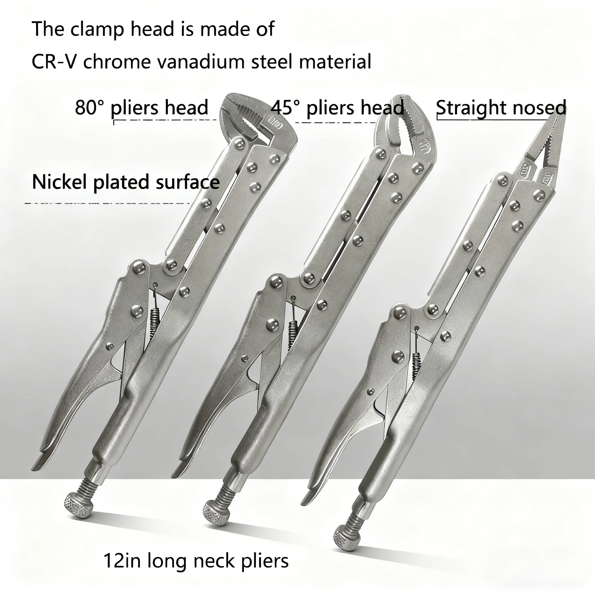 3 PCS 11 inch Locking Pliers Extended Long Reach Locking Vise-Grip Pliers Straight 45 Degree 80 Degree Head Repair Tools For Car