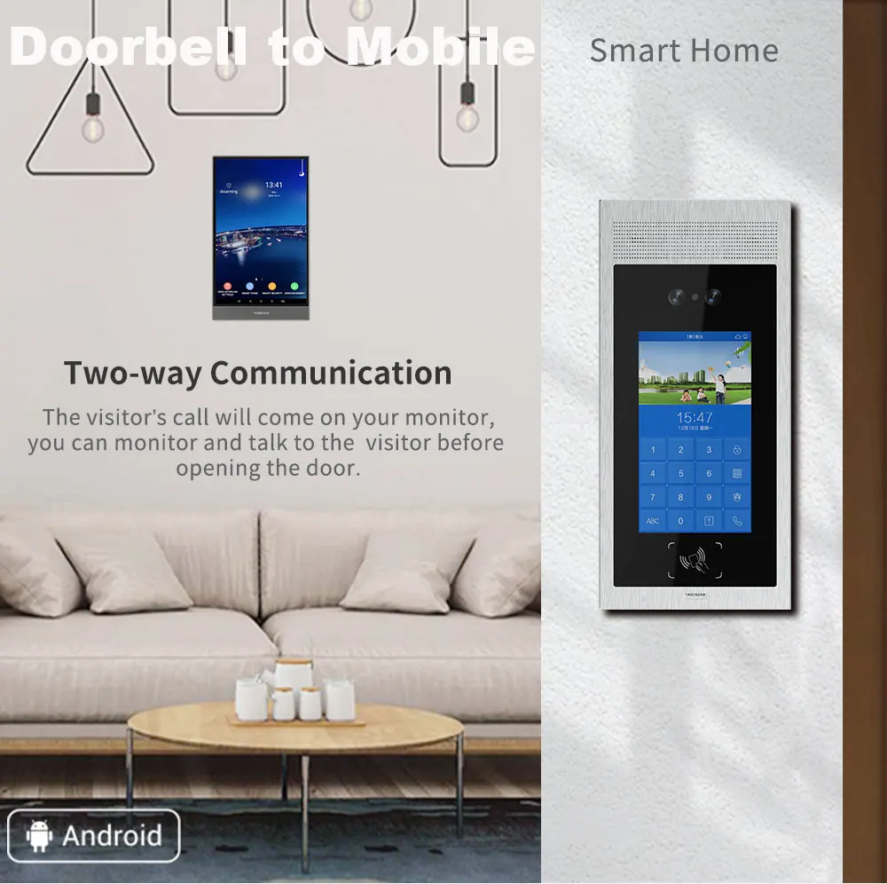 Sistema de entrada de porta de intercomunicação de vídeo IP Taichuan SIP com fio monitor LCD de 7 polegadas vídeo painel externo de 8 polegadas