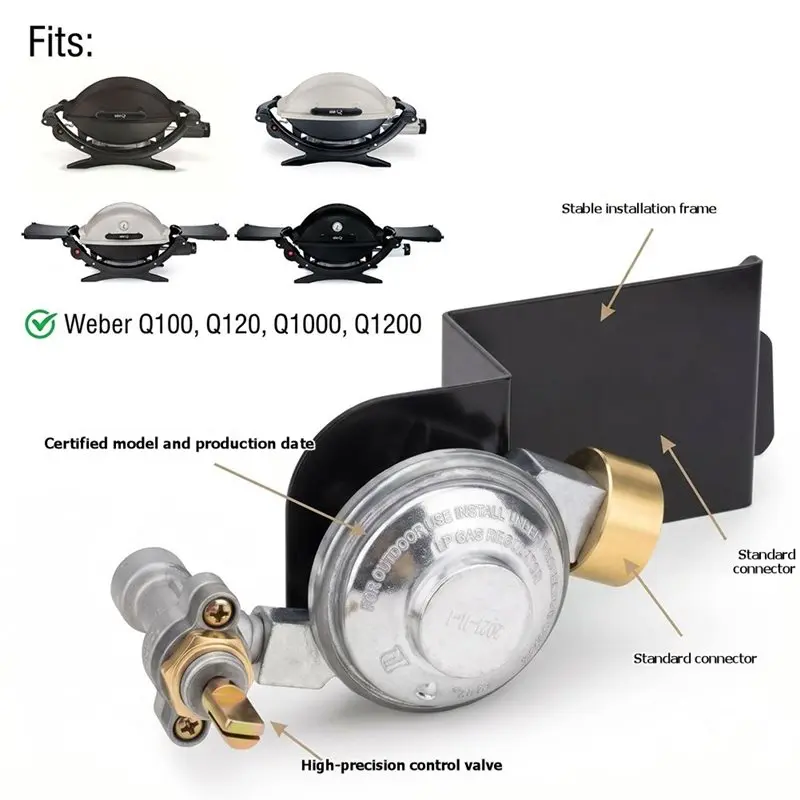 AB46-Grill Valve Regulator Replacement Kit With Mounting Bracket- Fit For Weber Q100 Q120 Series Barbecue Grills Accessory Part