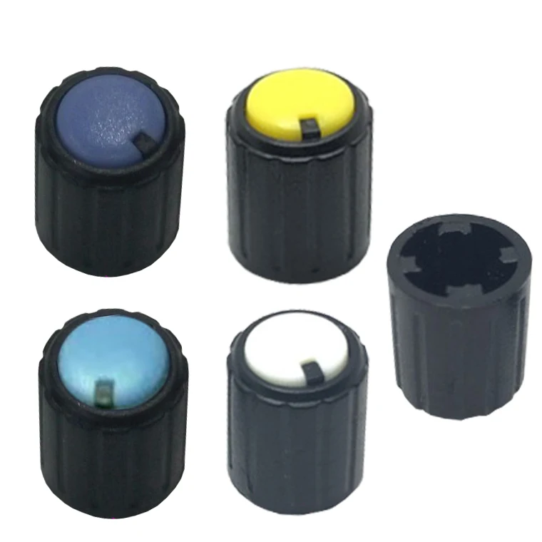 

10*12mm 6mm D Round Shaft Diameter White/Yellow/Blue/Purple Black Top Plastic Radio Rotary Potentiometer Volume Control Knob Cap