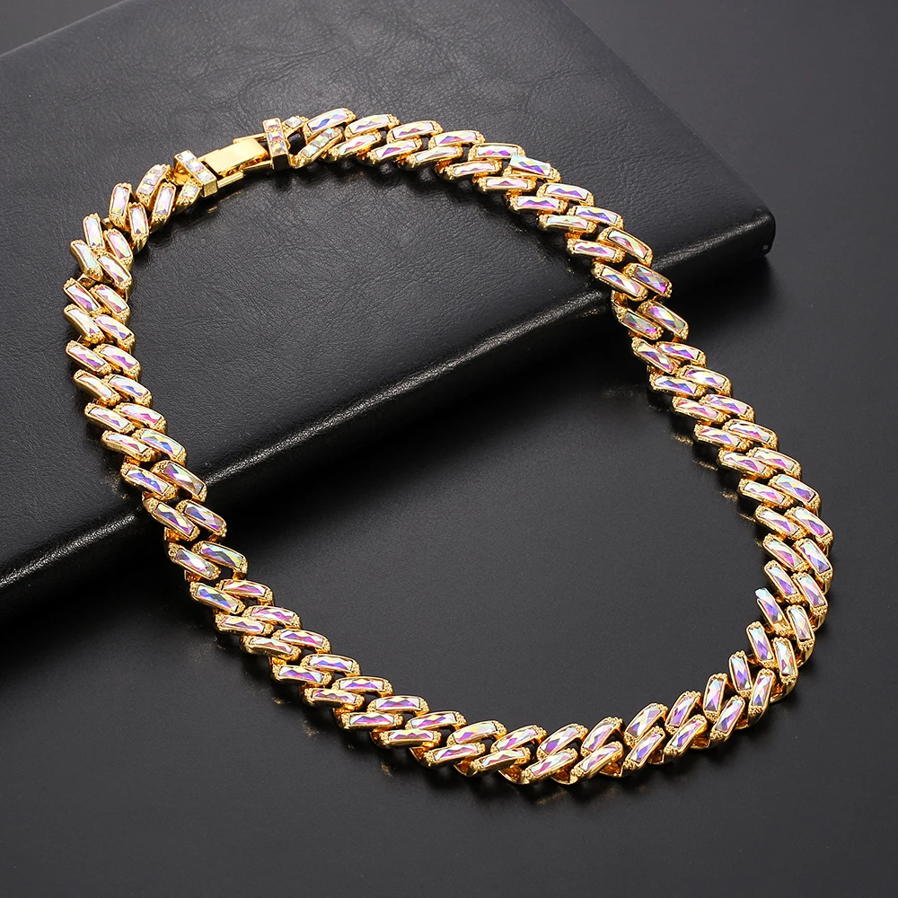 Fashion Luxury Cuban Necklace Colorful Gold Silver Color Bling Cuban Neck Chain For Men Women Hip Pop Party Charm Jewelry Gift