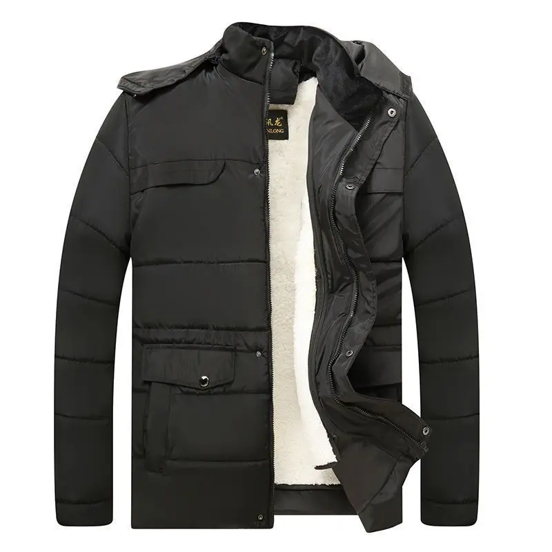 Men's Thickened Leather Fur Integrated Hooded Cotton Jacket Warm Casual Style Polyester Fiber Coat for Middle-Aged And Elderly