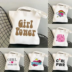 2024 Shopper GIRL POWER Personality Printed Tote Bag Women Harajuku Shopper Handbag Girl Shoulder Shopping Bag Lady Canvas Bag