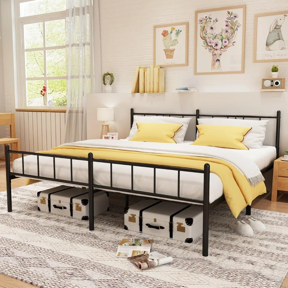 King Size Bed Frame W/ Headboard & Footboard 14 in Heavy Duty 650 Lbs Bed Frame King Size No Box Spring Needed Easy To Assemble