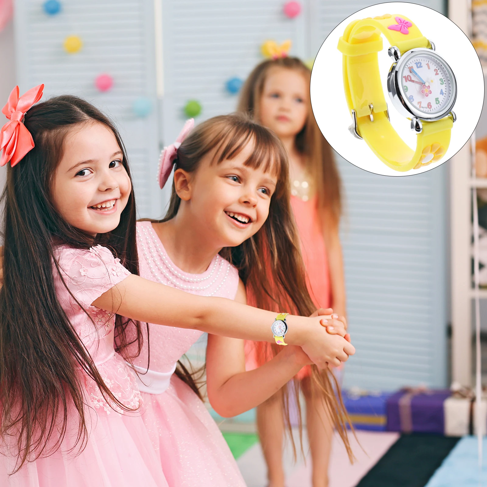 Lovely Flowers Pattern Kids Silicone Wrist Watch Adjustable Cartoon Children Wristwatch Clear Dial Gift For Christmas Birthday