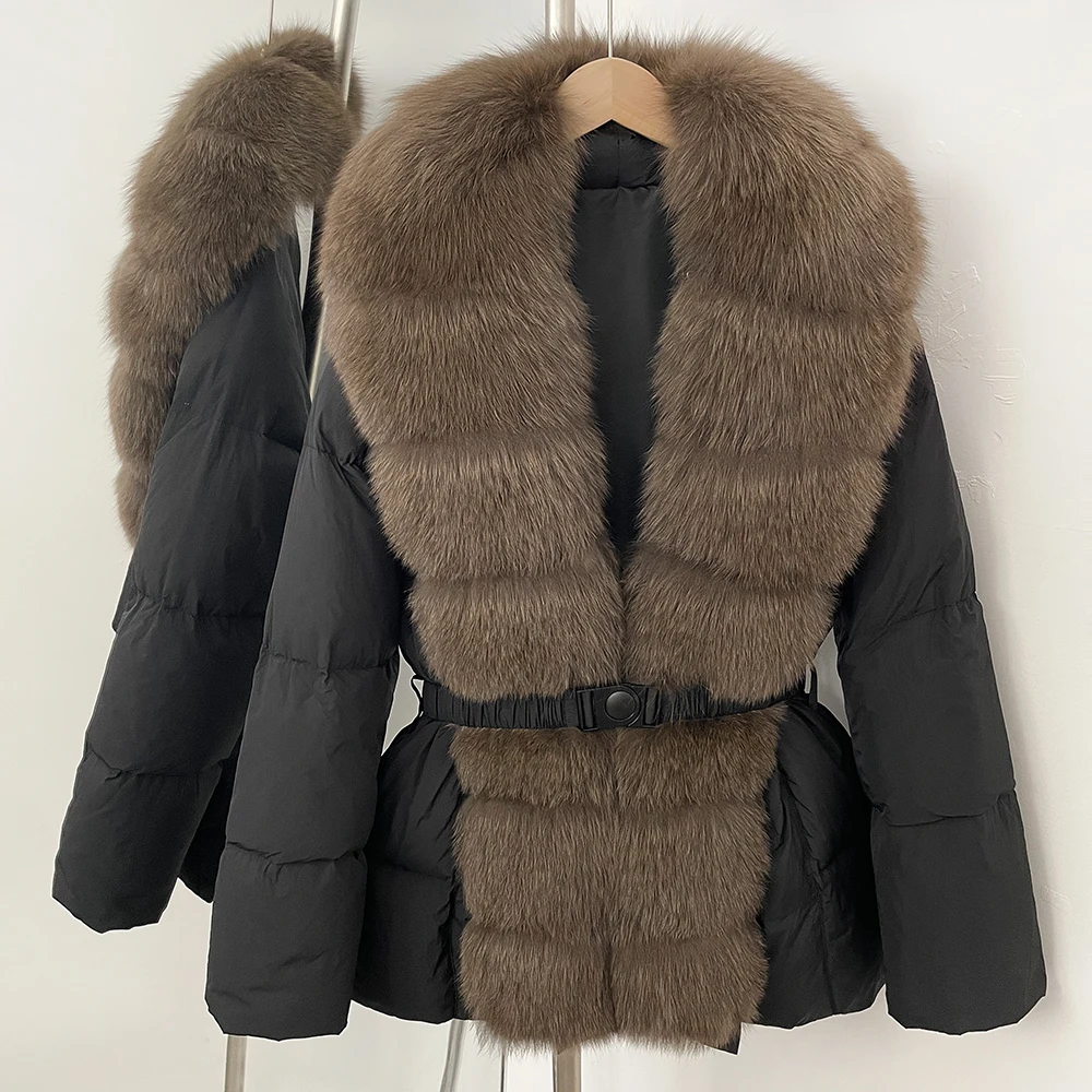 White Duck Down Coat Luxury Natural Fox Fur Collar Down Jacket Casual Parkas Real Fur Outwear Huge 2025 Puffer Jacket Women