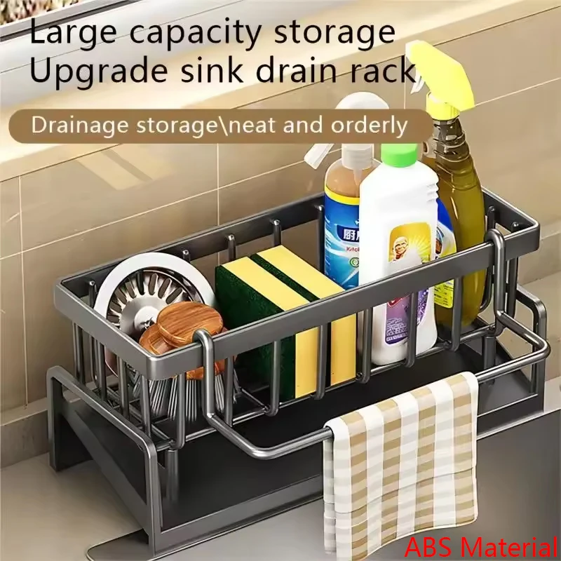 

Kitchen Sink Drain Rack Organizer ABS Plastic Self-draining Sink Shelf Soap Sponge Holder Dishcloth Towel Rack Filter Basket