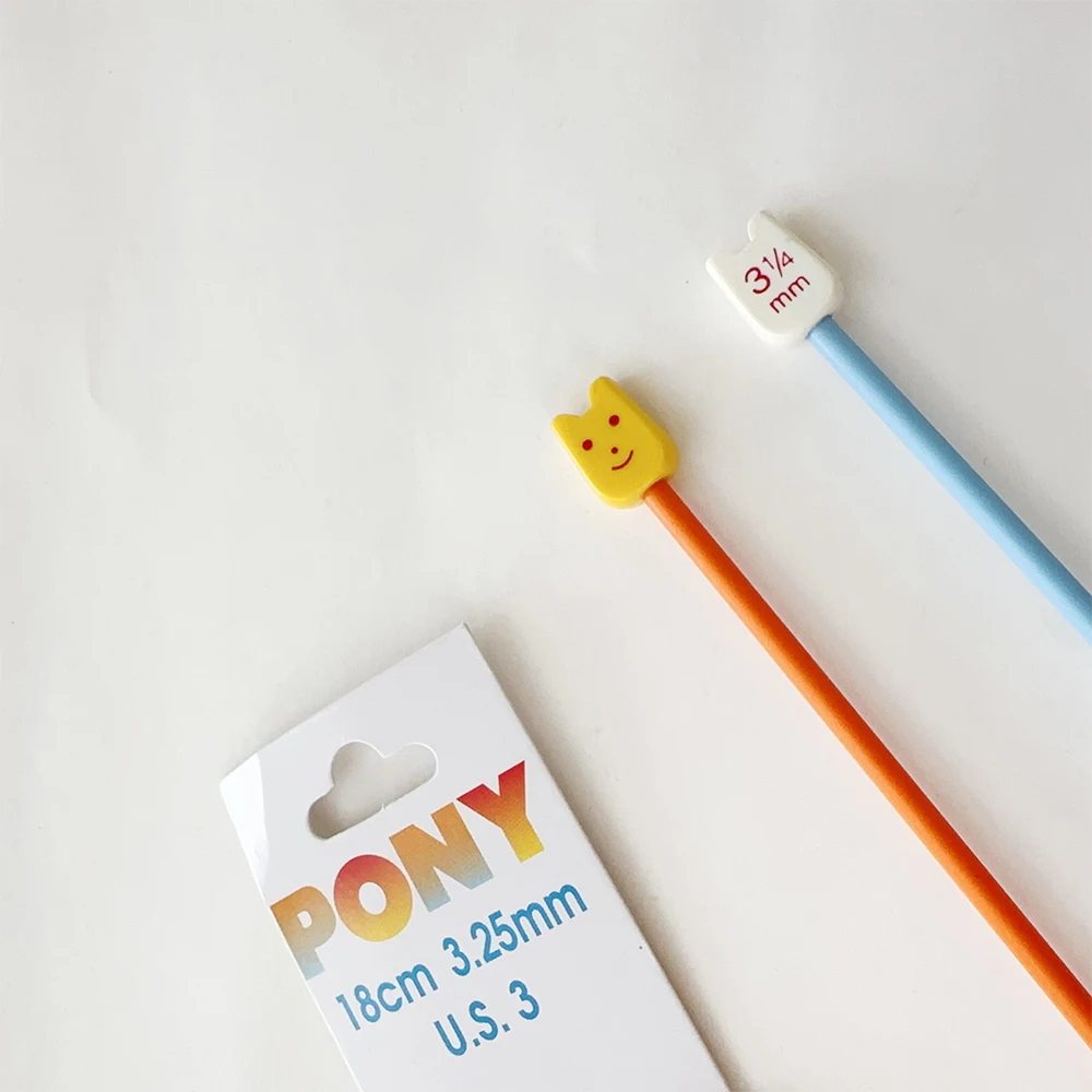 Pony Children's 18cm Knitting Needles, Colourful Animal Design, Single-Point Straight