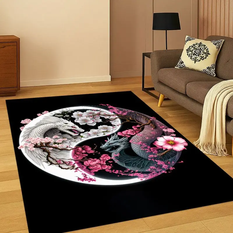 Yin Yang Symbol Chinese Tai Chi Carpet Rug for Bedroom Living Room Sofa Playroom Doormat Home Decor, Game Area Rug Non-slip