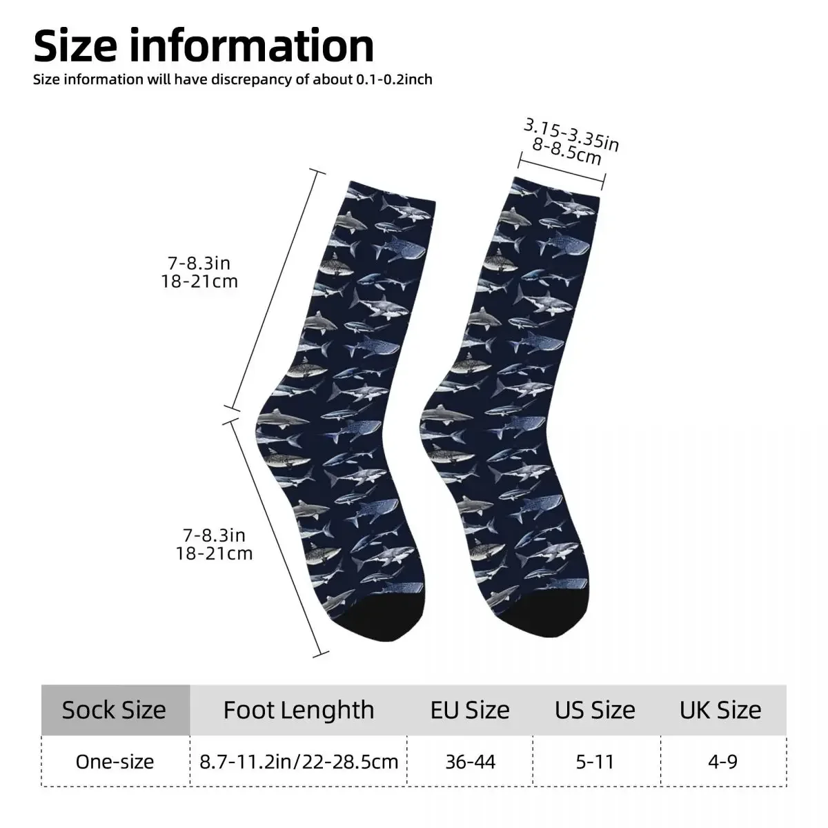 Chaussettes longues absorbant la sueur pour hommes et femmes, bas toutes saisons, accessoires, cadeaux, Harajuku, Copia De Sharks