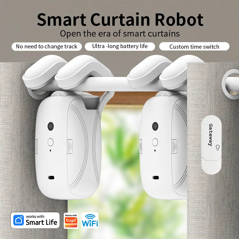 

Tuya Smart WiFi Auto Opener Closer Curtain, Timing Light Sensor Smart Life App Remote Control Work with Alexa Echo Google Home