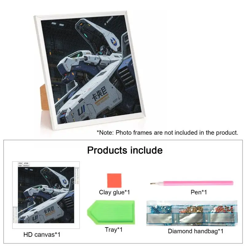 1 Set 5D DIY Diamond Painting Kit, Full Drill Futuristic Mech Robot Diamond Art, Sci-Fi Gundam-Style Mecha Design Wall Decor, 40
