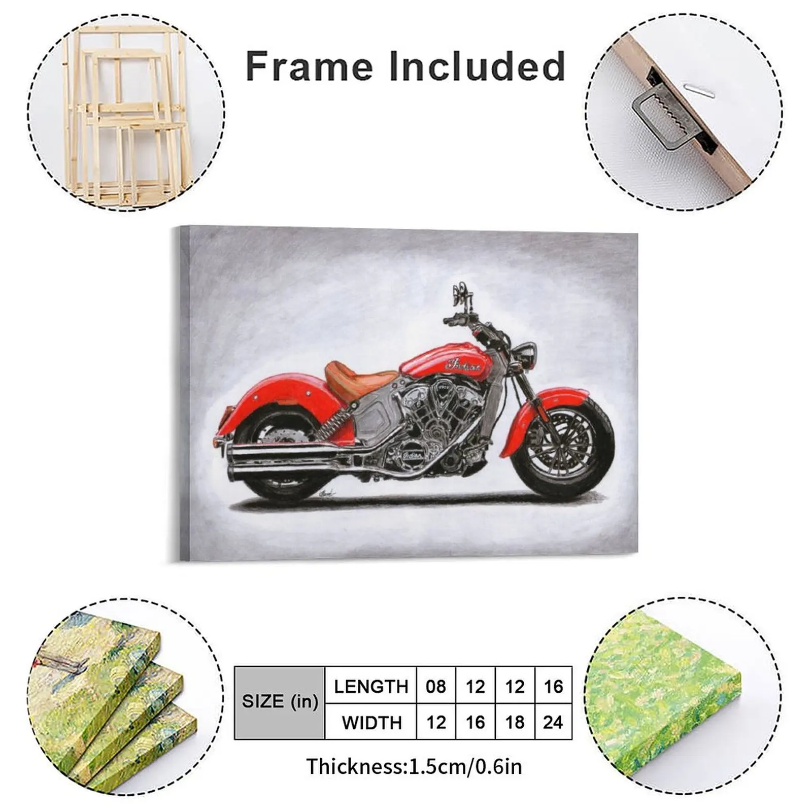 Indian Scout 1901 Red Canvas Painting Wall Mural Garage Wall Decor Personalized Garage Framed Wall Paintings