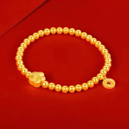 New boutique AU999 gold bracelet lucky beads bracelet female jewelry 24K pure gold wrist chain for girlfriend gift