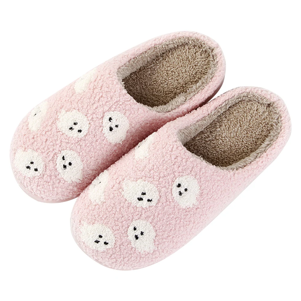 Halloween Ghost Plush Slippers Closed Toe Slippers Comfortable Warm Slip-on House Shoes Cute Spooky Slippers for Indoor Bedroom