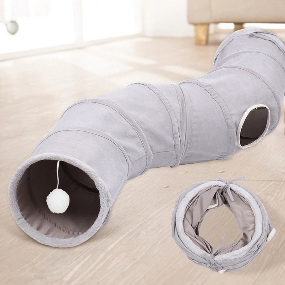 Cat Toy Hide-and-seek Built-in Crinkle Crackle Paper Plush Tunnel Played Freely Indoors Toys Pet Cat Collapsible Tunnel Tube Toy