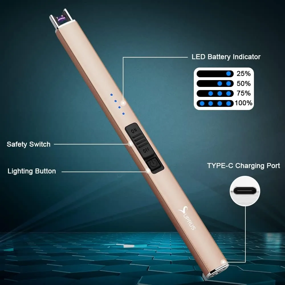 Windproof Flameless Arc Lighter USB Rechargeable with Safety Lock for Candle BBQ Camping