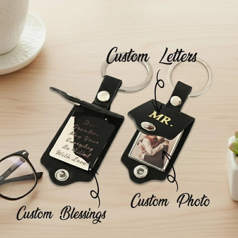 DIY Fun Photo Leather Key Ring with Engraved Image