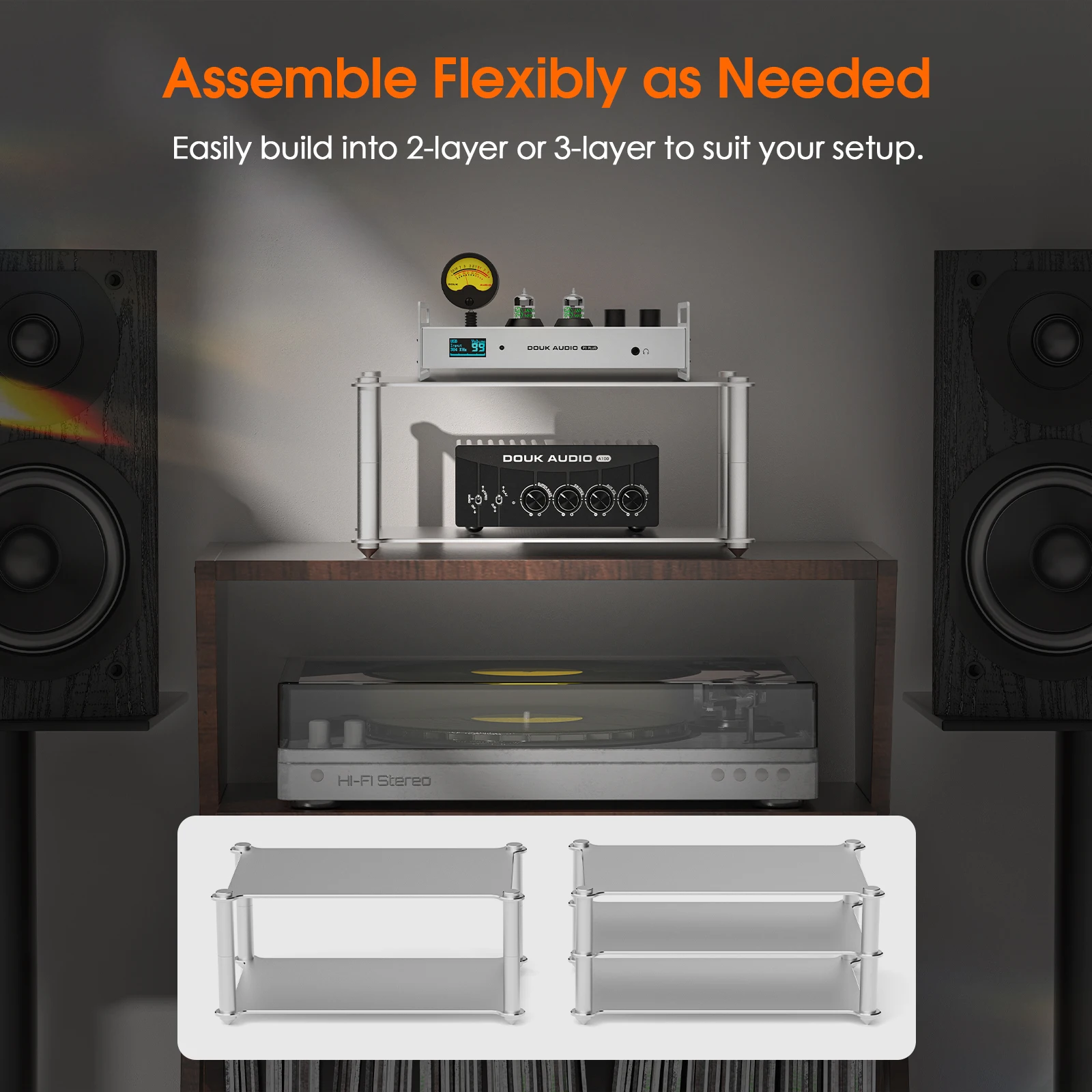 حامل رفوف من الألومنيوم مكون من 3 طبقات من Nobsound لمضخم HiFi لسطح المكتب/Preamp/DAC