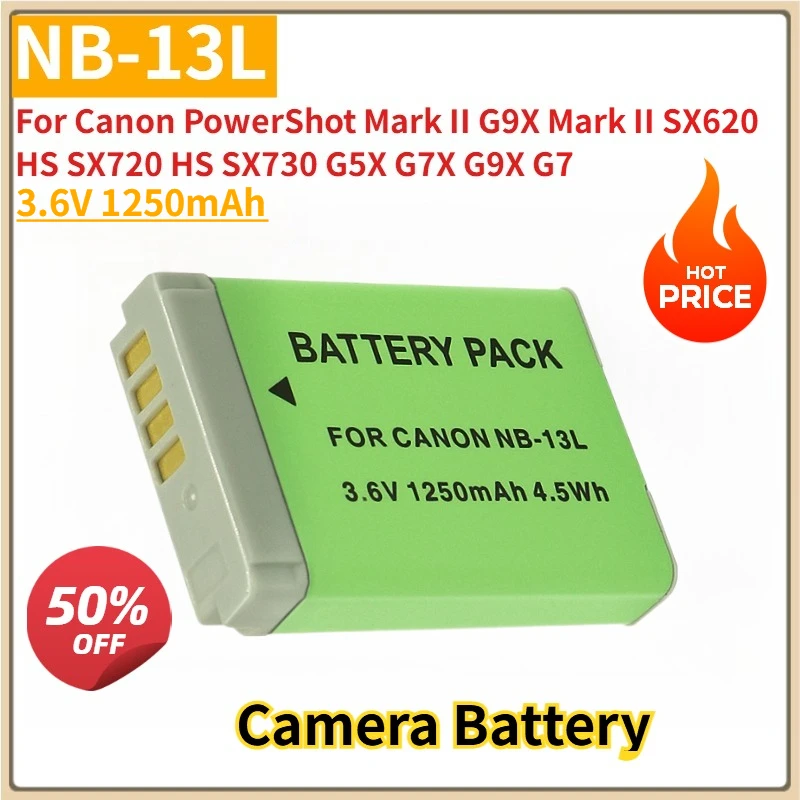 

New Replacement Camera Battery NB-13L 3.6V 1250mAh for Canon PowerShot Mark II G9X Mark II SX620 HS SX720 HS SX730 G5X G7X G9X