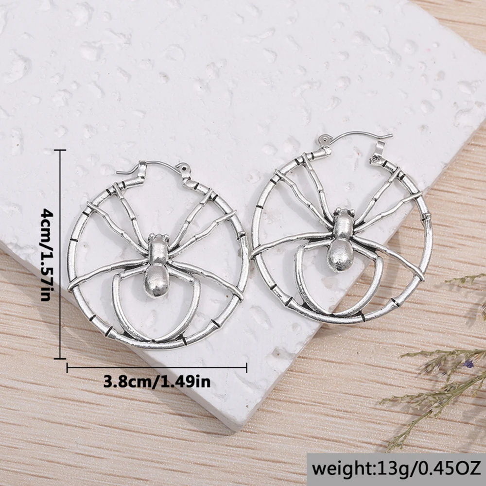 Vintage Metal Silver Color Spider Earrings Woman Accessories Personality Design Insect Hoop Earrings Retro Jewelry Wholesale