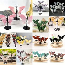 12-14cm Colorful Crystal butterfly Ornament natural Mineral stones polished to be butterfly wing with holder Gift home decor