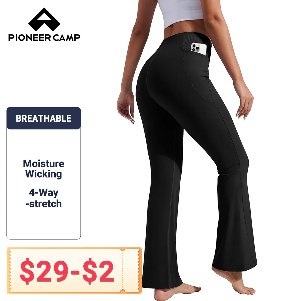 

Pioneer Camp Women's Flare Yoga Pants Bootcut Flared Leggings with Pockets High Waist Tummy Control Bell Bottoms Gym Workout