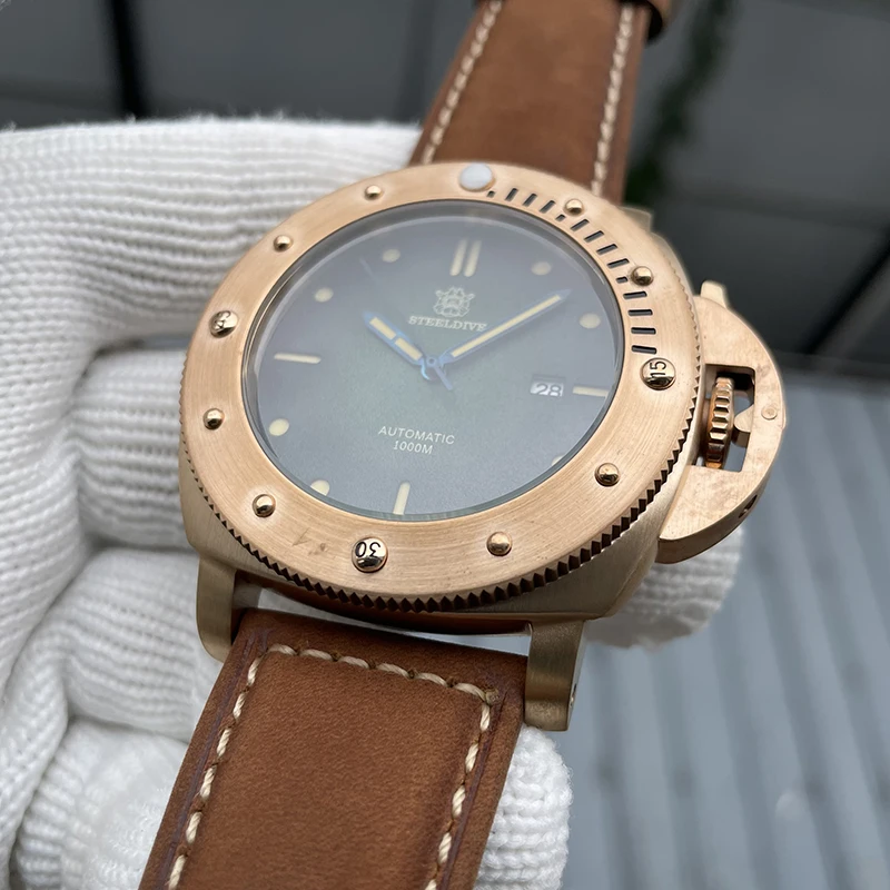 Steel dive Männer Taucher uhr 43mm cusn8 Bronze Militär 100atm wasserdichte automatische mechanische Armbanduhr c3 leuchtender Saphir nh35