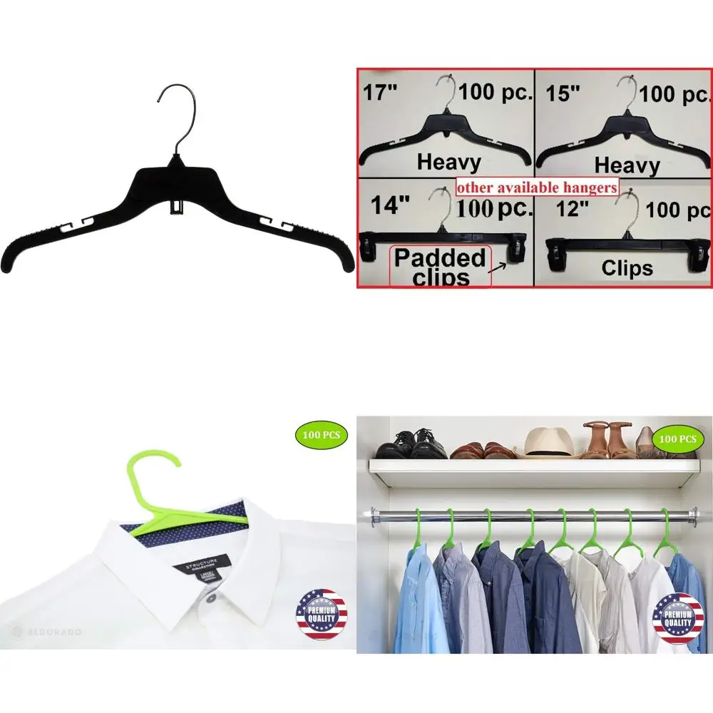 

Break-Resistant Black Plastic Dress Hangers, 17 Inch, Case of 100, Durable and Long-Lasting for Wardrobe Organization