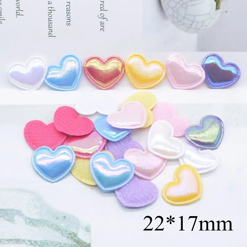 100Pcs 22*17mm Glitter Heart Patches Sewinng on Scrapbookings Planar Crafts Accessories Decorations Appliques