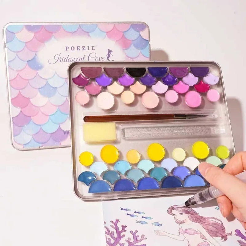 

52 Color Portable Solid Watercolor Pigment Set Mermaid Textured WaterColor Subpackage Painting Lovers Travel Sketch Art Supplies